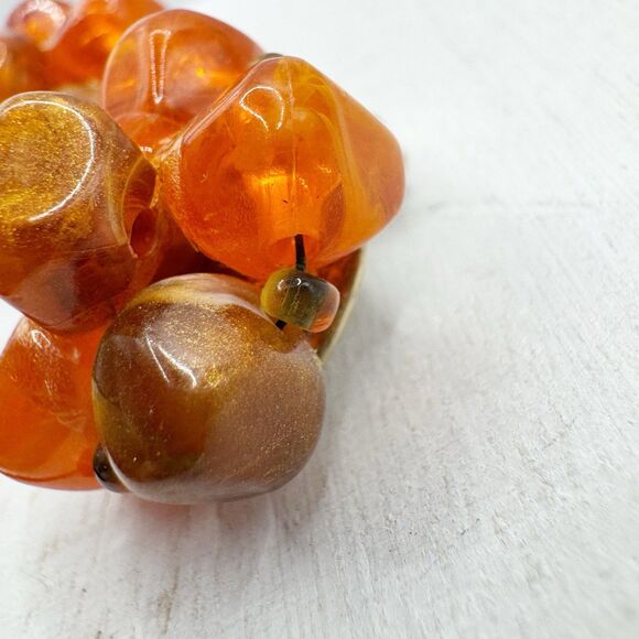 KRAMER Vintage Orange Beaded Floral Earrings Clip On Clustered Gold Tone Classic - Picture 7 of 11